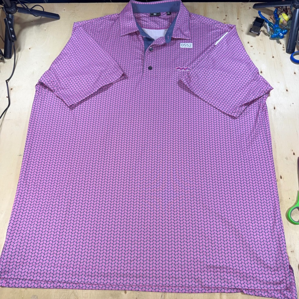 FootJoy Mens XXL ProDry Golf Polo Shirt Pink Purple Leaf Print Short Sleeve